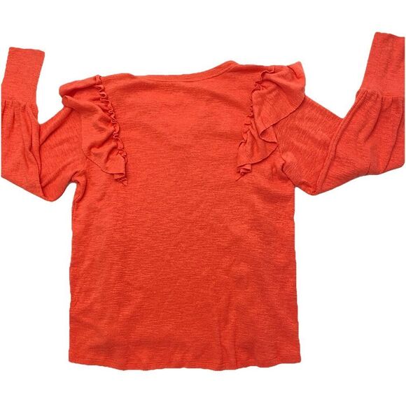 Anthropologie Pilcro Red Orange Popover Ruffle Pullover V-neck Sweater Women's L - Picture 10 of 10